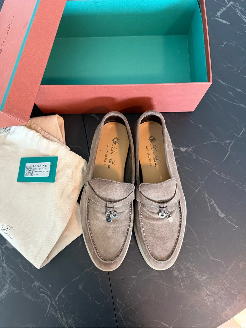 Loro Piana Taupe Suede Penny Loafers
